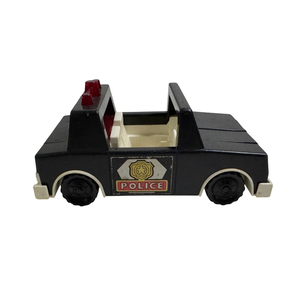 Vintage 1981 Fisher-Price Husky Helpers Retro Police Car Black White Toy